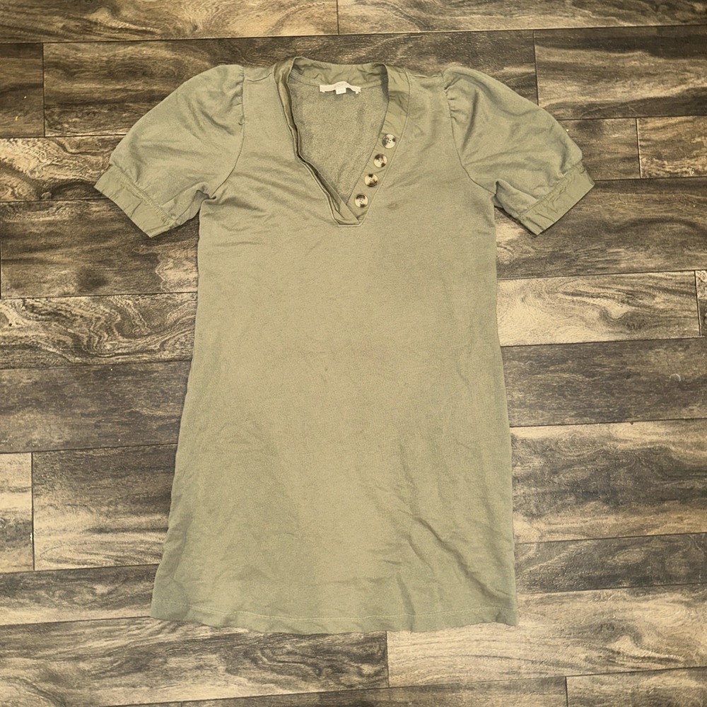 LOFT Ann Taylor V-Neck Button-Neck Women's Size M Olive Green Shirt Dress